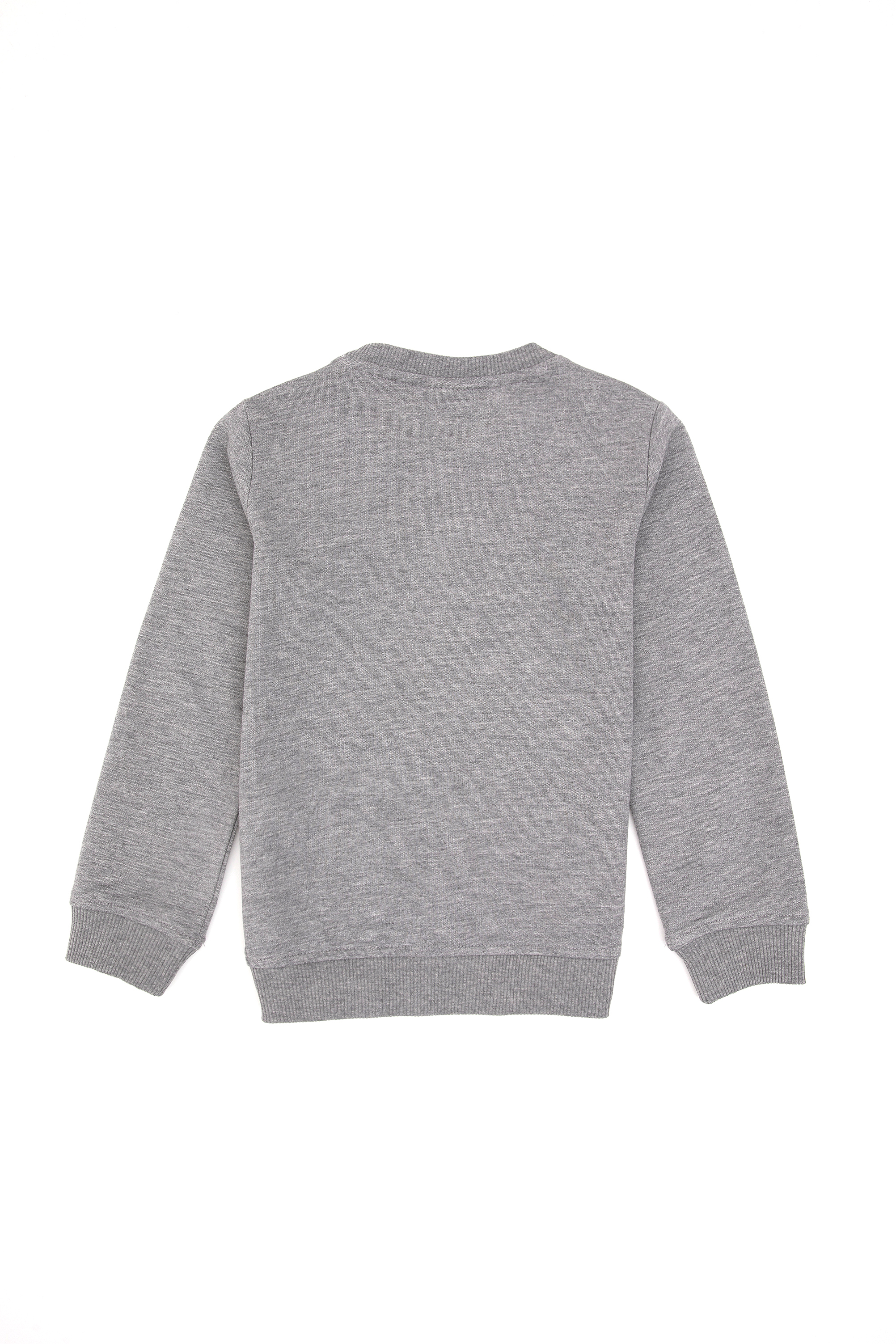 Erkek Çocuk Gri Melanj Bisiklet Yaka Basic Sweatshirt - Image 4