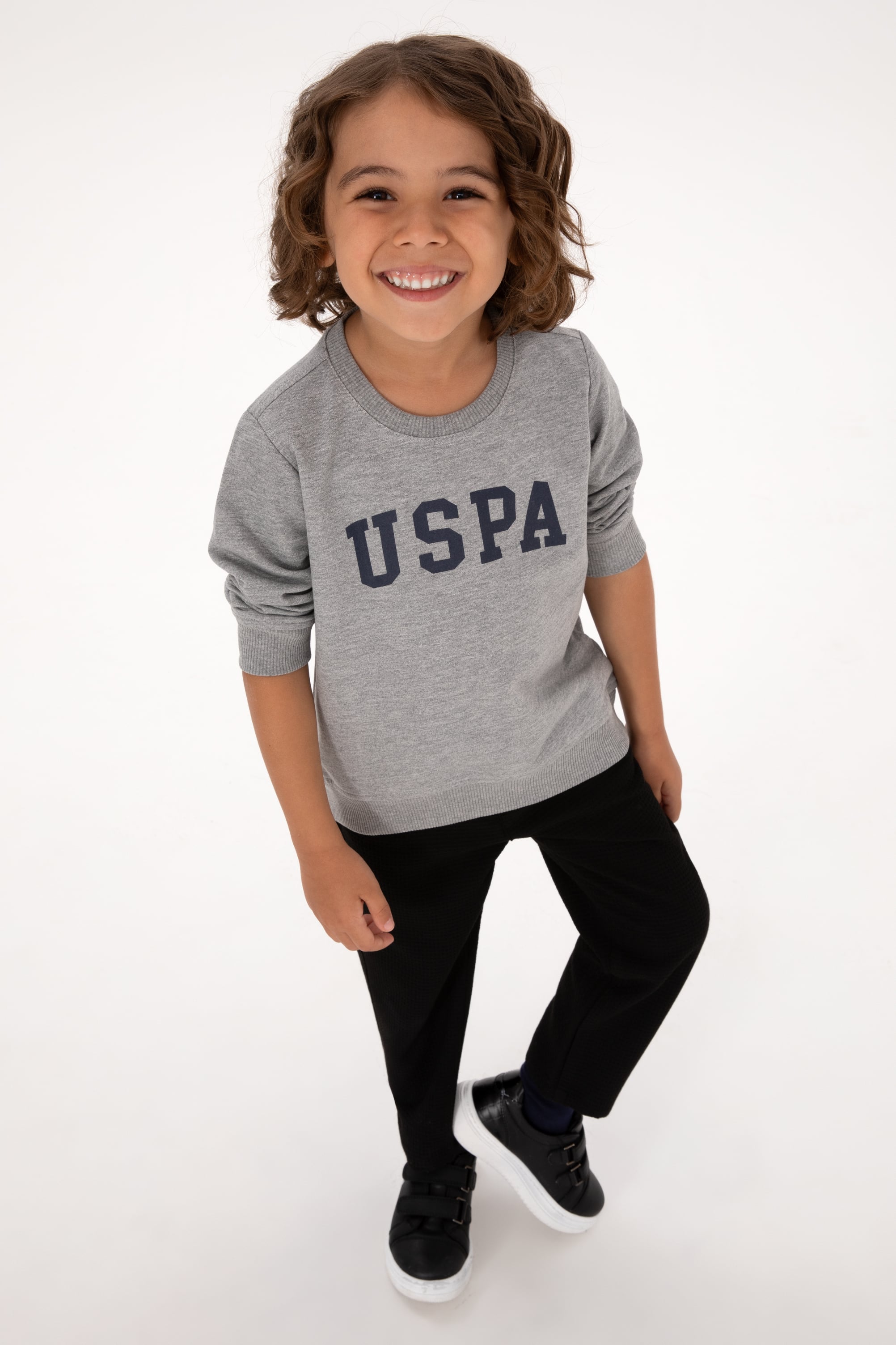 Erkek Çocuk Gri Melanj Bisiklet Yaka Basic Sweatshirt