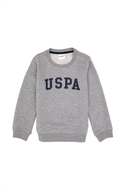Erkek Çocuk Gri Melanj Bisiklet Yaka Basic Sweatshirt