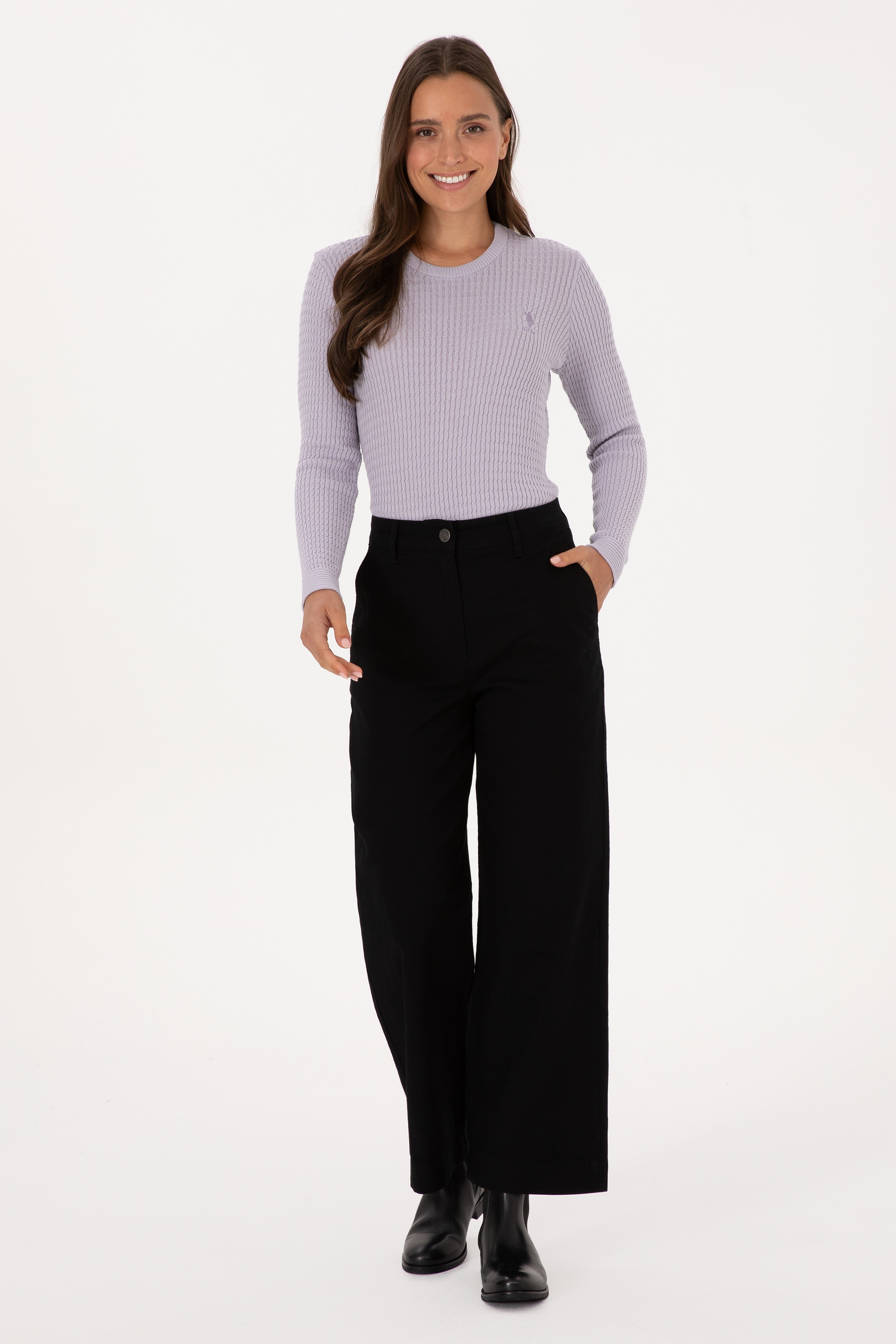 Kadın Siyah Loose Fit Kanvas Pantolon - Image 1