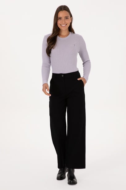 Kadın Siyah Loose Fit Kanvas Pantolon