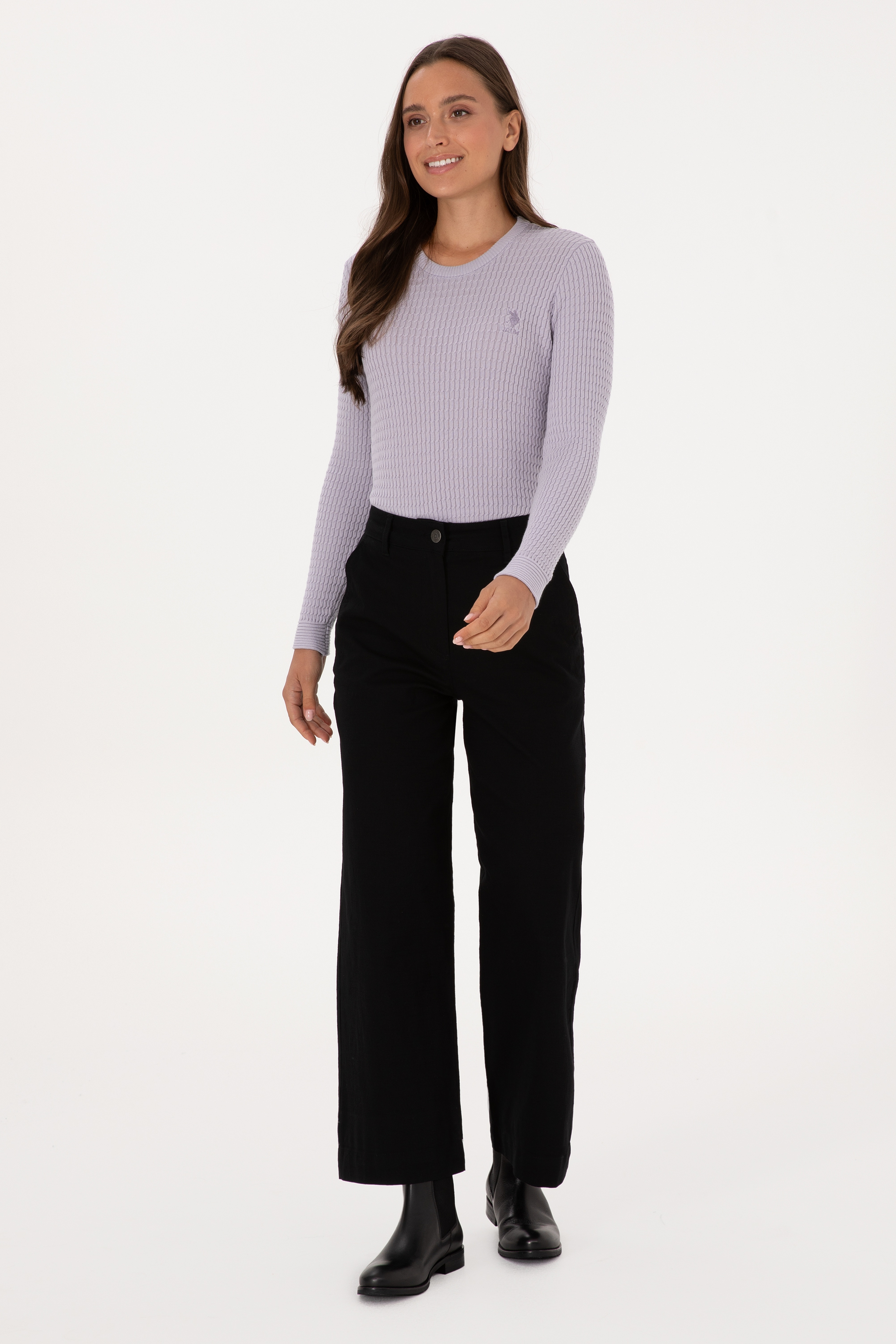 Kadın Siyah Loose Fit Kanvas Pantolon - Image 3
