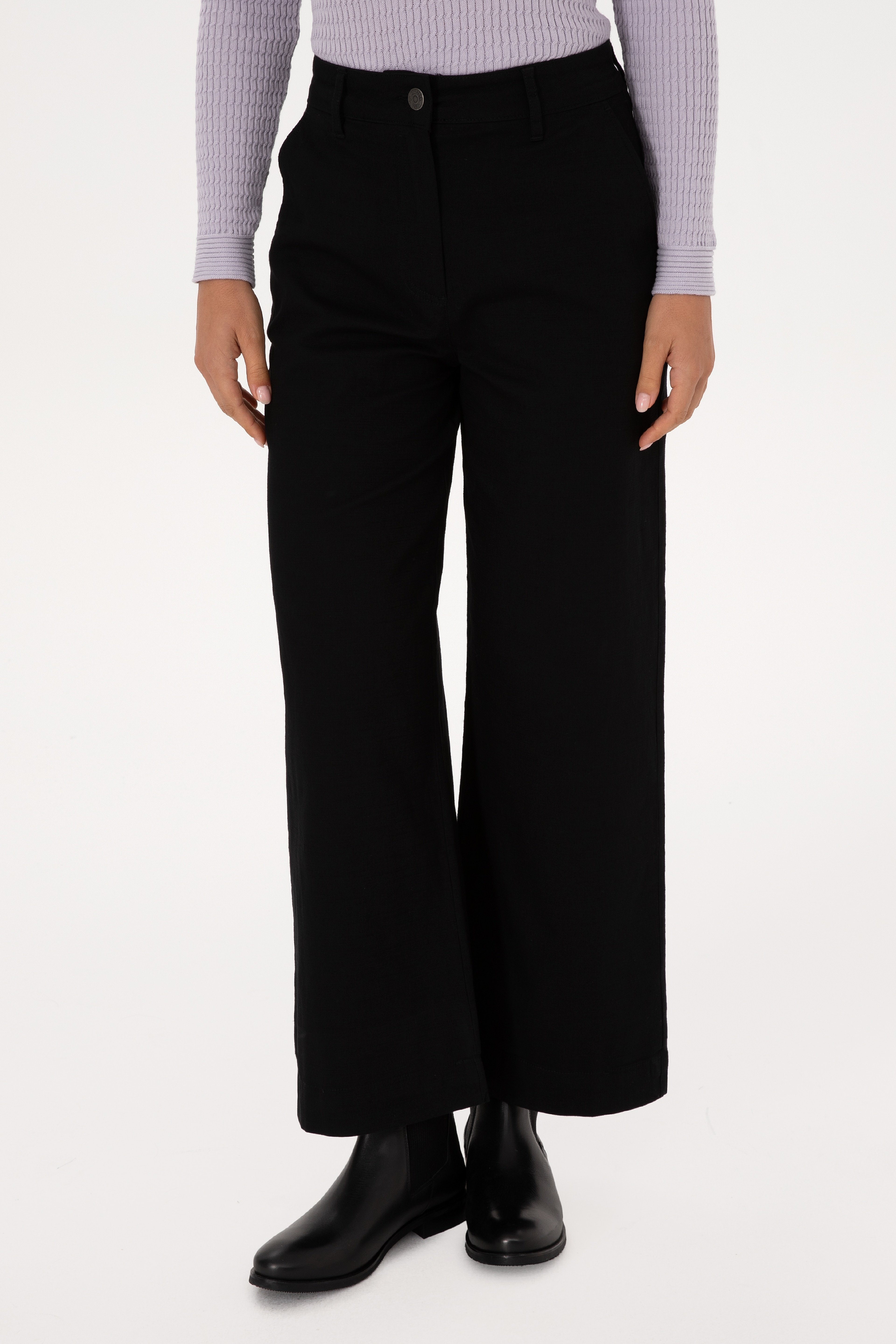 Kadın Siyah Loose Fit Kanvas Pantolon - Image 2