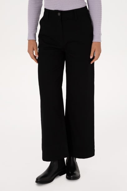 Kadın Siyah Loose Fit Kanvas Pantolon