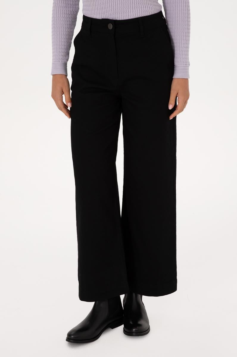 Kadın Siyah Loose Fit Kanvas Pantolon