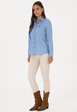 Kadın İndigo Uzun Kollu Basic Gömlek - 50298089074