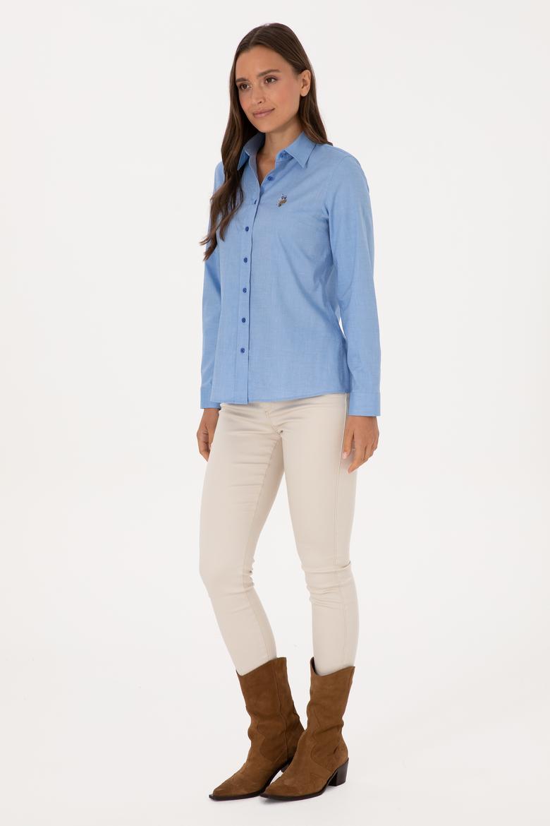 Kadın İndigo Uzun Kollu Basic Gömlek - 50298089074