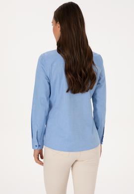 Kadın İndigo Uzun Kollu Basic Gömlek - 50298089074
