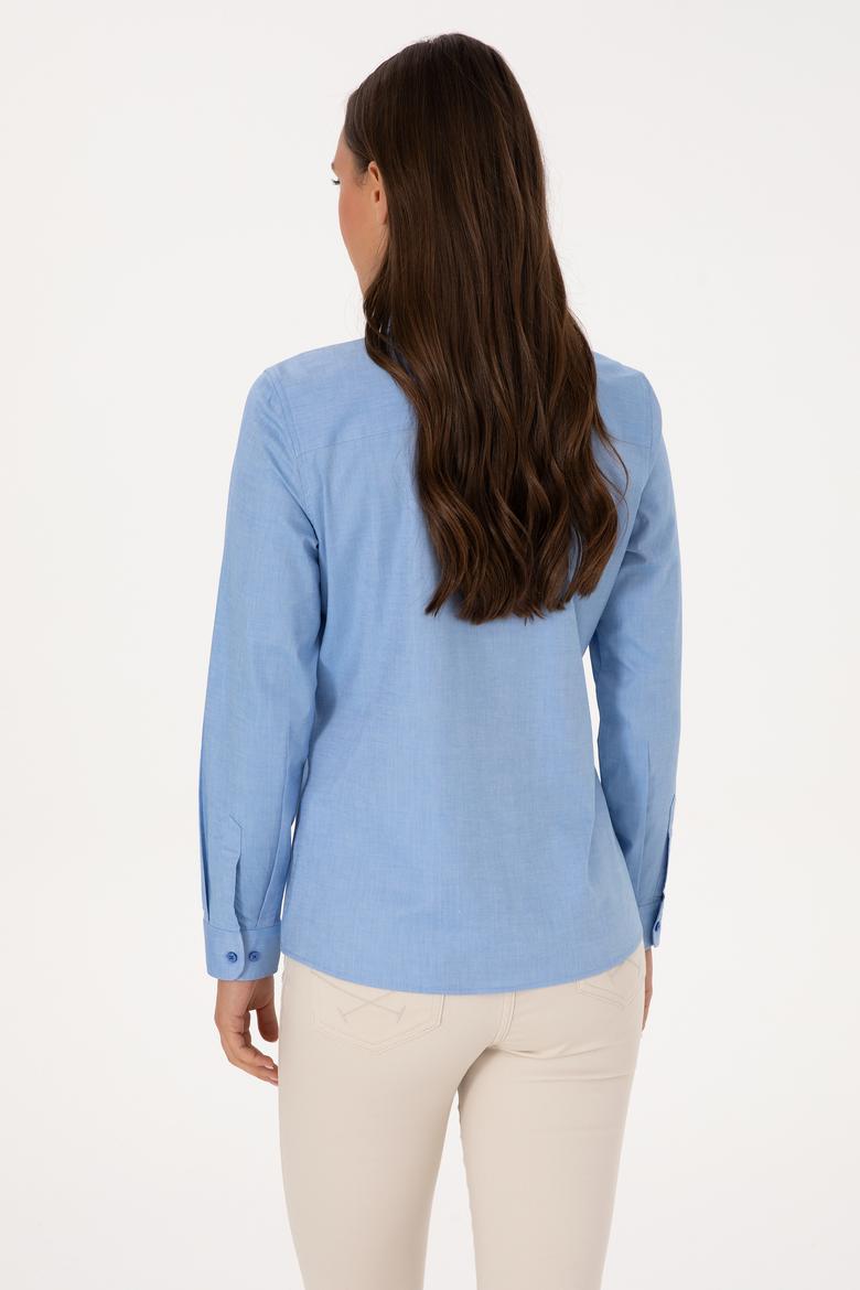 Kadın İndigo Uzun Kollu Basic Gömlek - 50298089074
