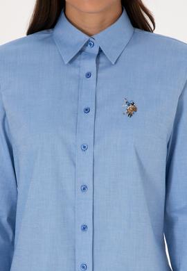 Kadın İndigo Uzun Kollu Basic Gömlek - 50298089074