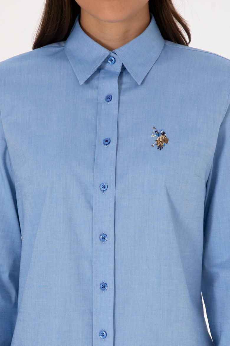 Kadın İndigo Uzun Kollu Basic Gömlek - 50298089074