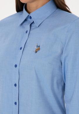 Kadın İndigo Uzun Kollu Basic Gömlek - 50298089074