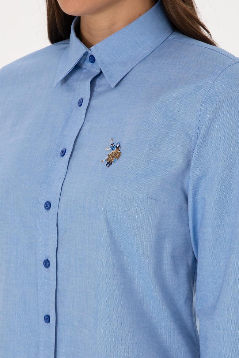 Kadın İndigo Uzun Kollu Basic Gömlek - 50298089074