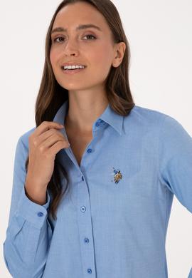 Kadın İndigo Uzun Kollu Basic Gömlek - 50298089074