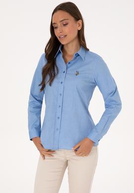 Kadın İndigo Uzun Kollu Basic Gömlek - 50298089074