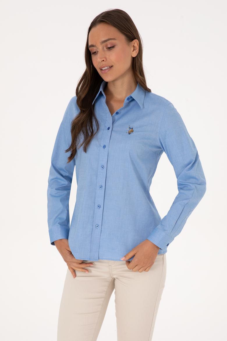 Kadın İndigo Uzun Kollu Basic Gömlek - 50298089074