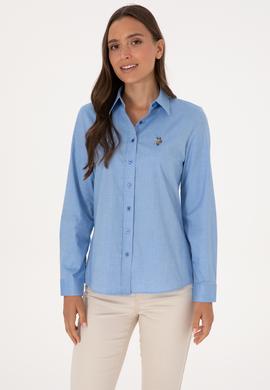 Kadın İndigo Uzun Kollu Basic Gömlek - 50298089074