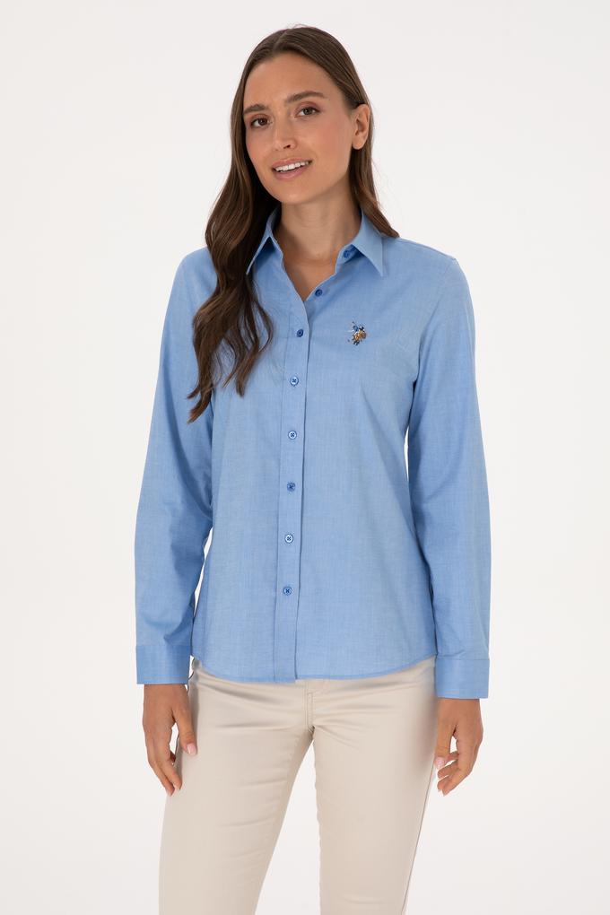 Kadın İndigo Uzun Kollu Basic Gömlek