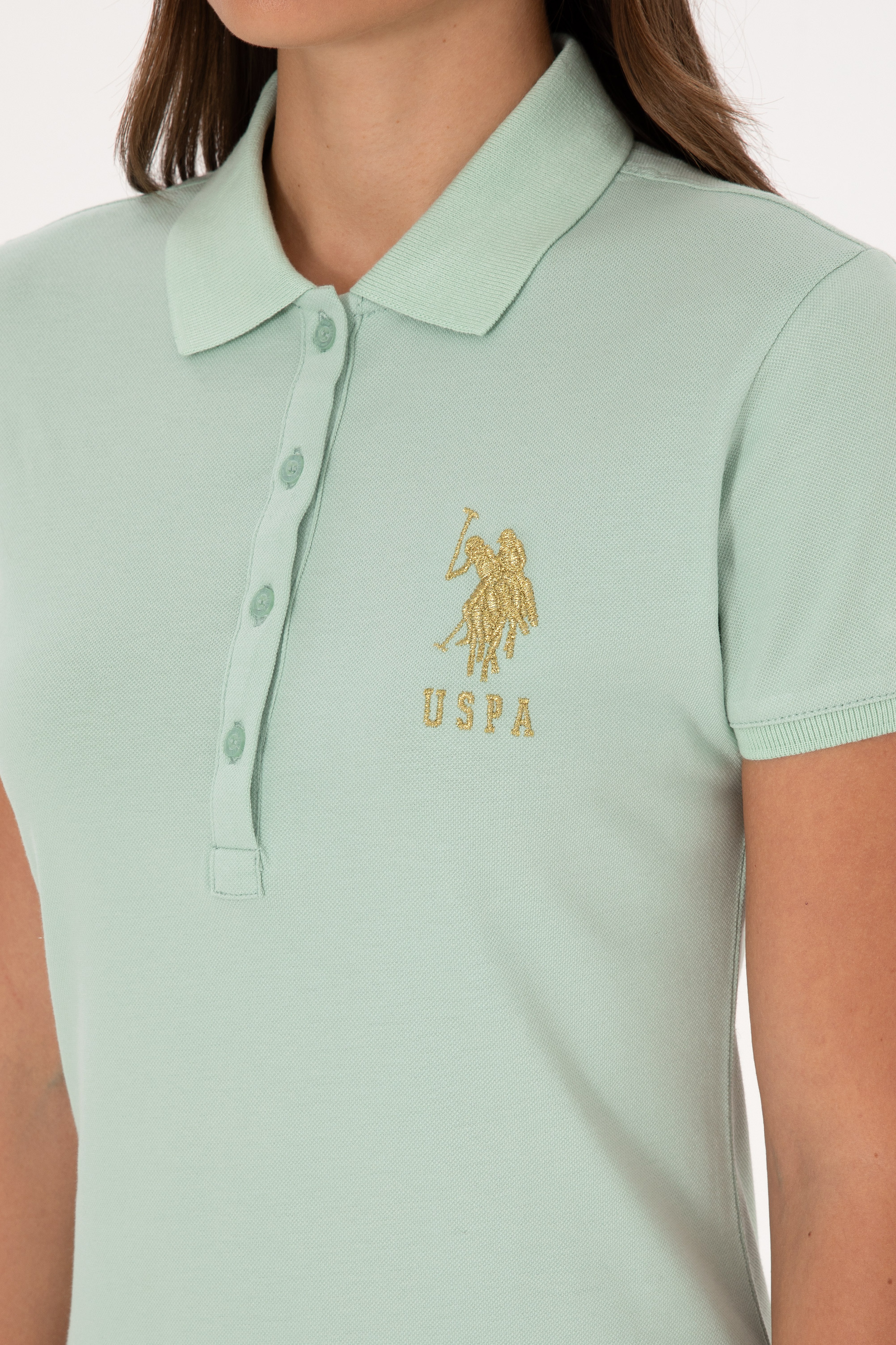 Kadın Su Yeşili Polo Yaka Mini Boy Örme Elbise - Image 6