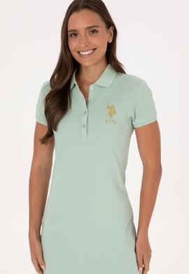 Kadın Su Yeşili Polo Yaka Mini Boy Örme Elbise - 50297457141