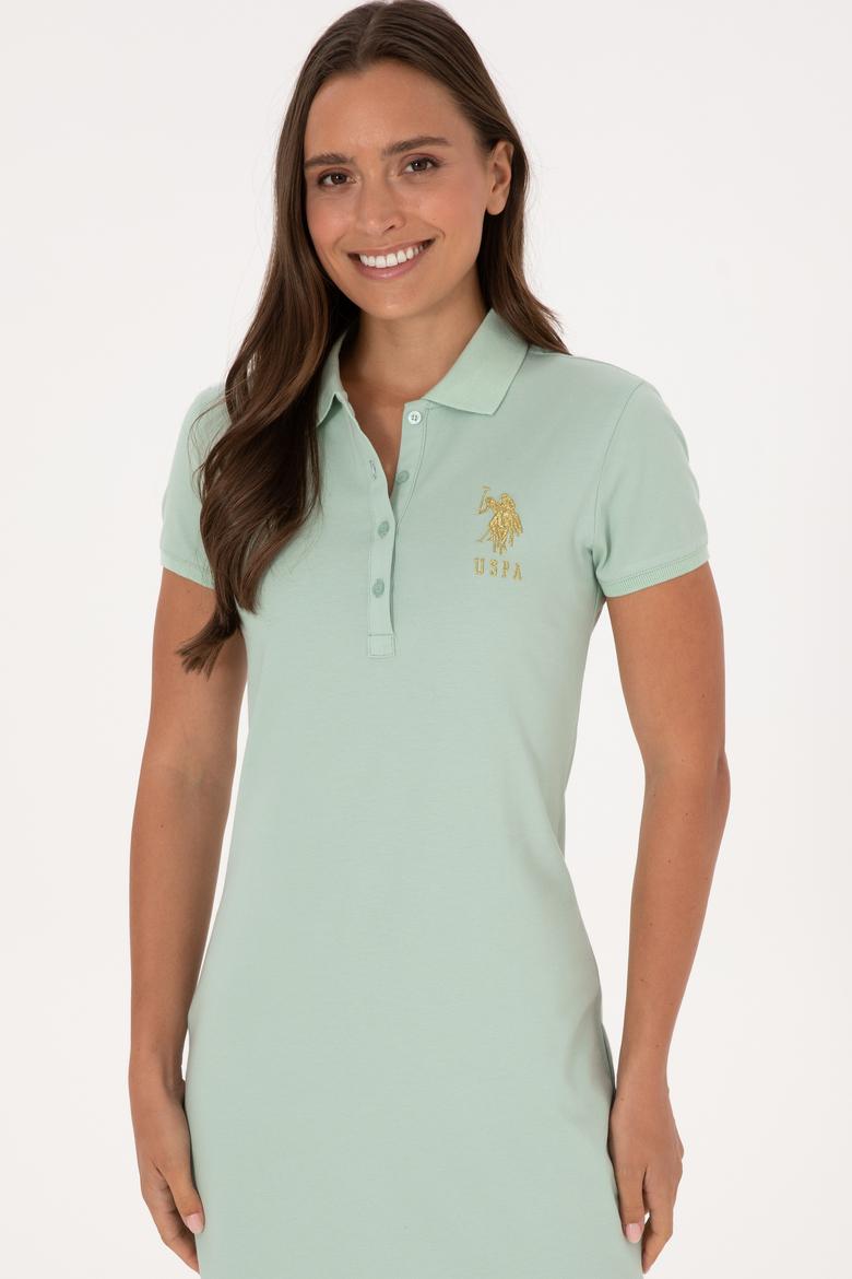 Kadın Su Yeşili Polo Yaka Mini Boy Örme Elbise - 50297457141