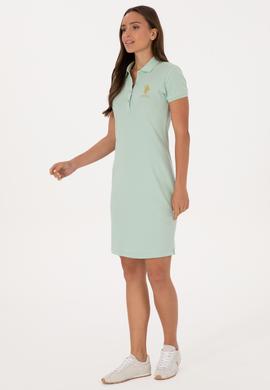 Kadın Su Yeşili Polo Yaka Mini Boy Örme Elbise - 50297457141