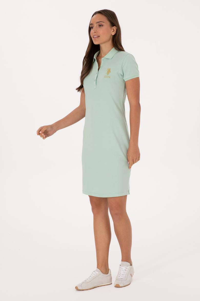 Kadın Su Yeşili Polo Yaka Mini Boy Örme Elbise - 50297457141