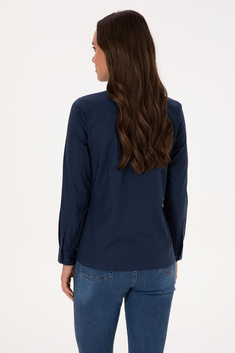 Kadın Lacivert Uzun Kollu Basic Gömlek - 50298113051
