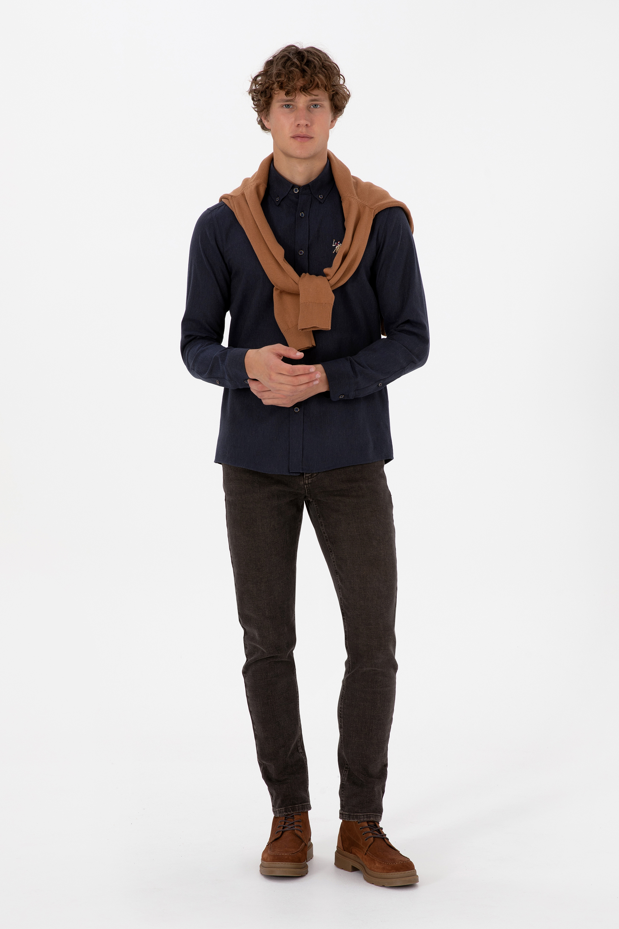 Erkek Lacivert Uzun Kollu Basic Gömlek - 50307686015