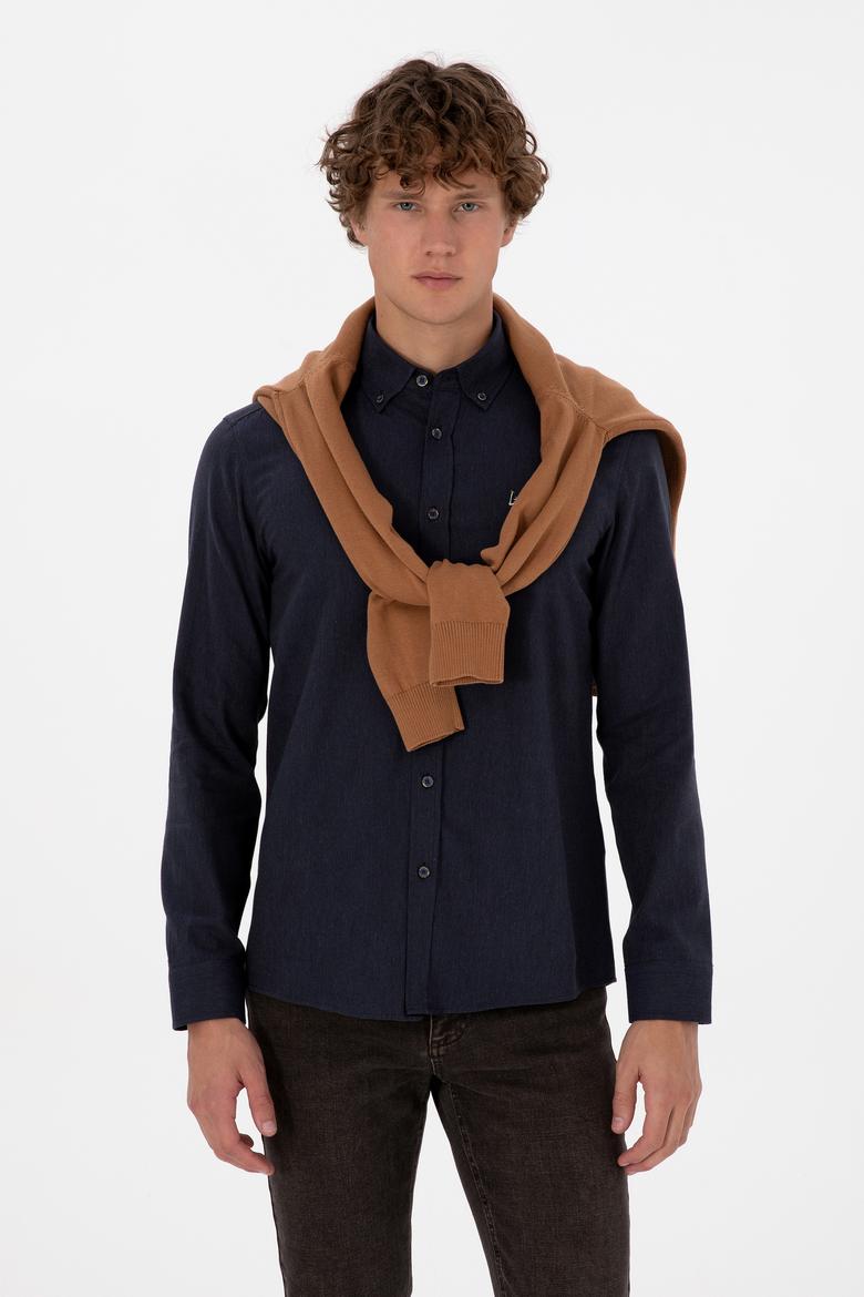 Erkek Lacivert Uzun Kollu Basic Gömlek - 50307686015