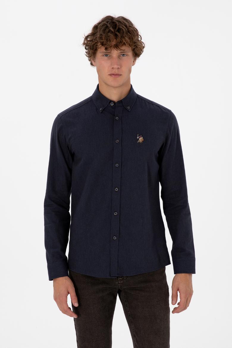 Erkek Lacivert Uzun Kollu Basic Gömlek