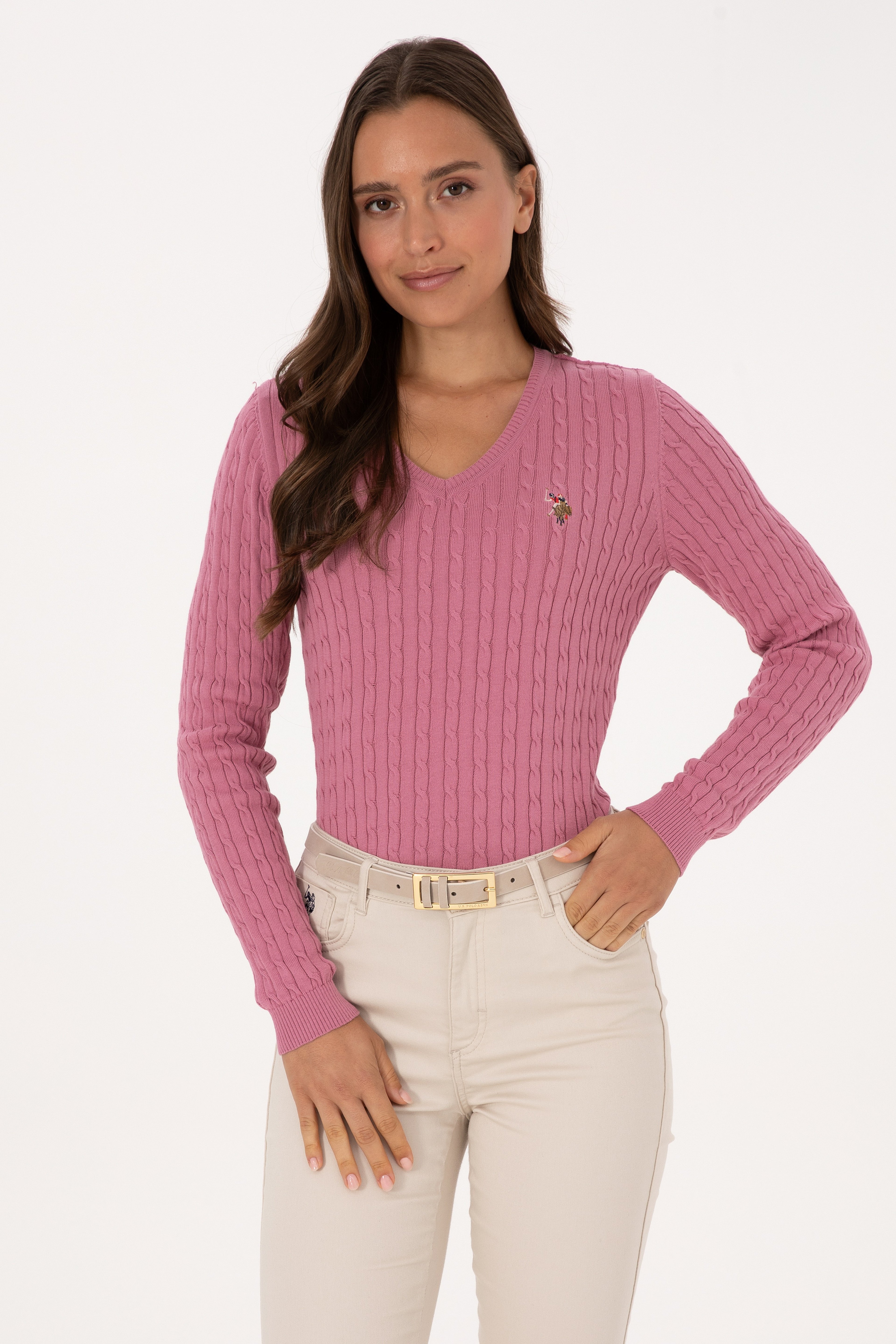 Kadın Pembe Basic Kazak - Image 1
