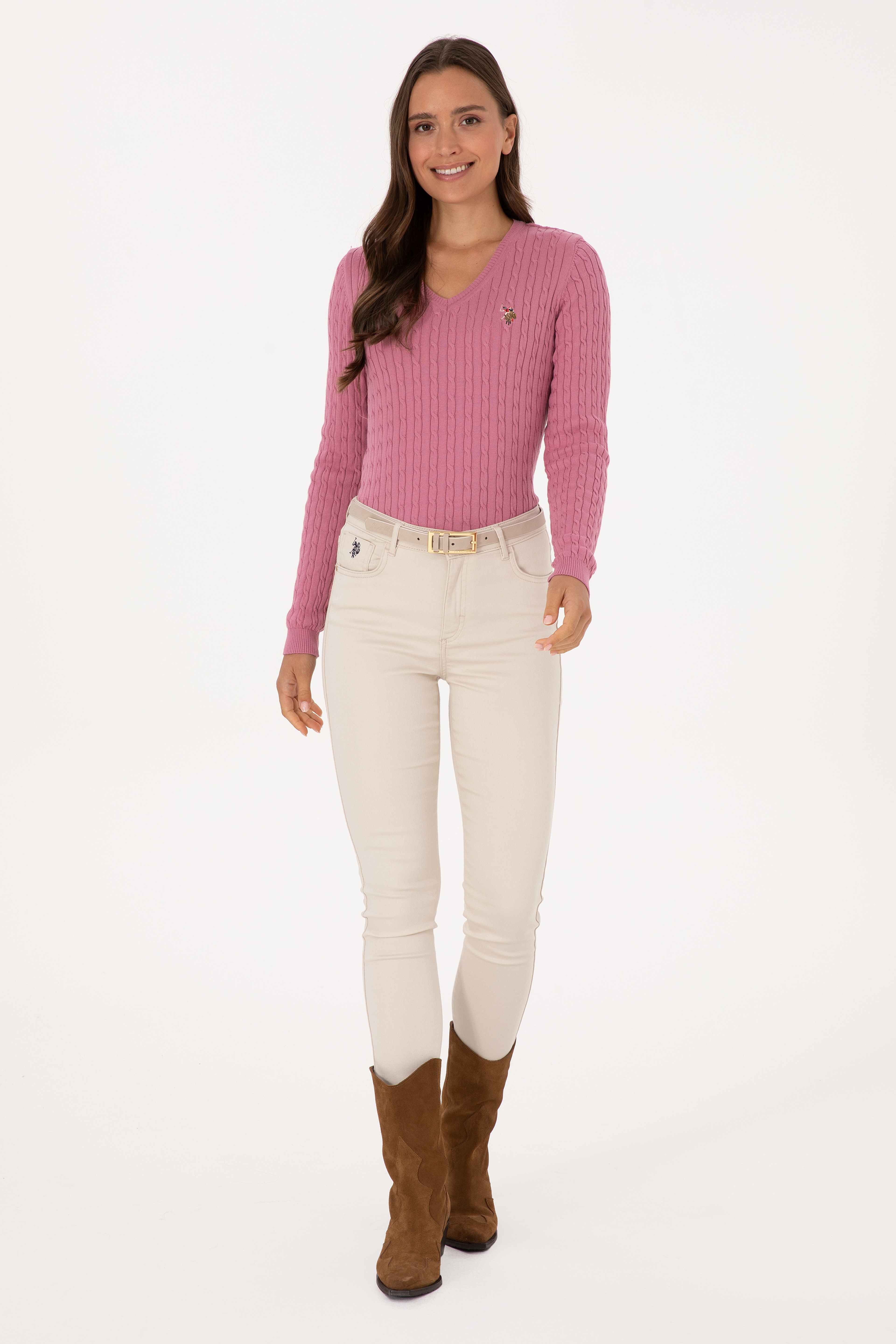 Kadın Pembe Basic Kazak - Image 4