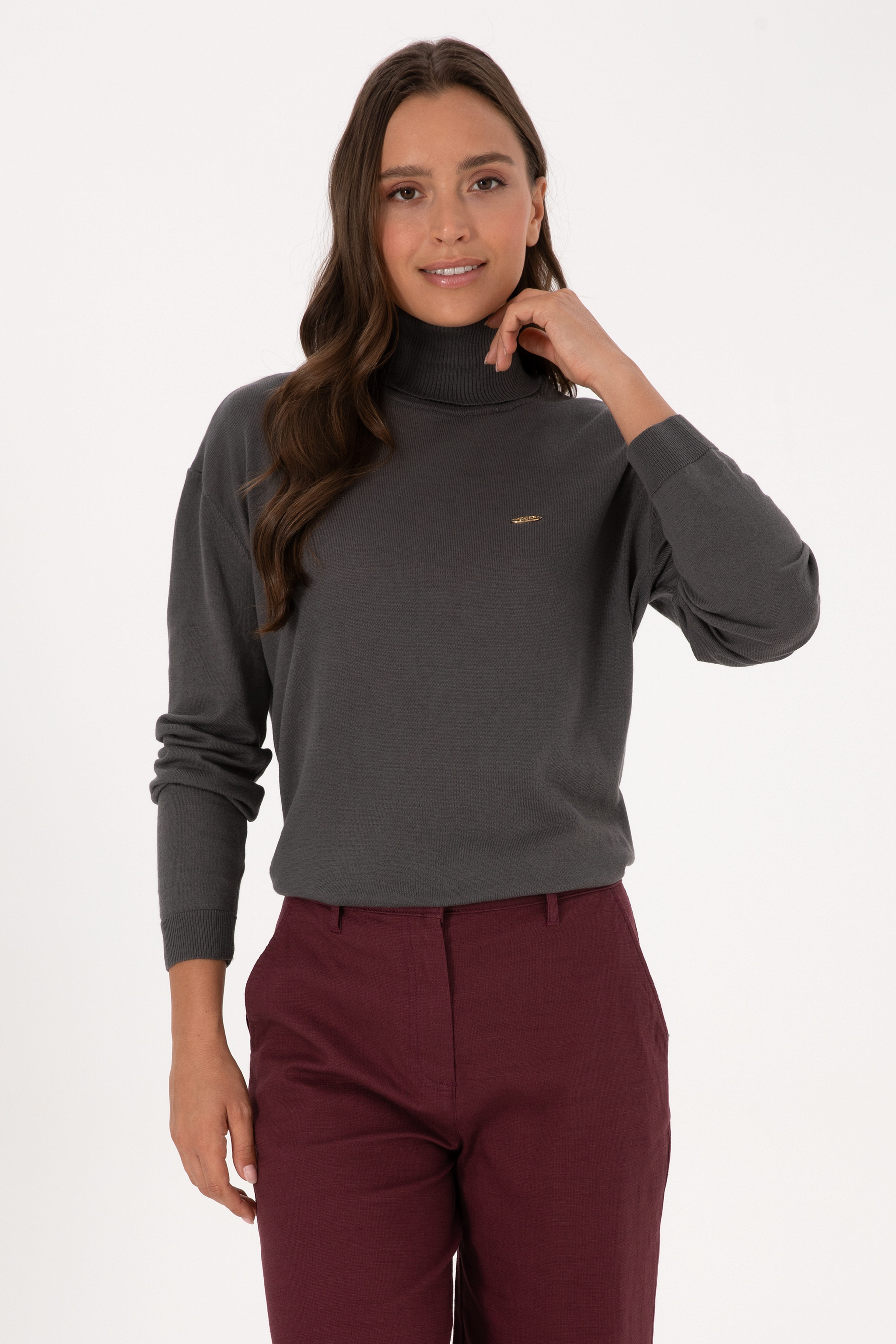 Kadın Gri Basic Kazak - Image 3