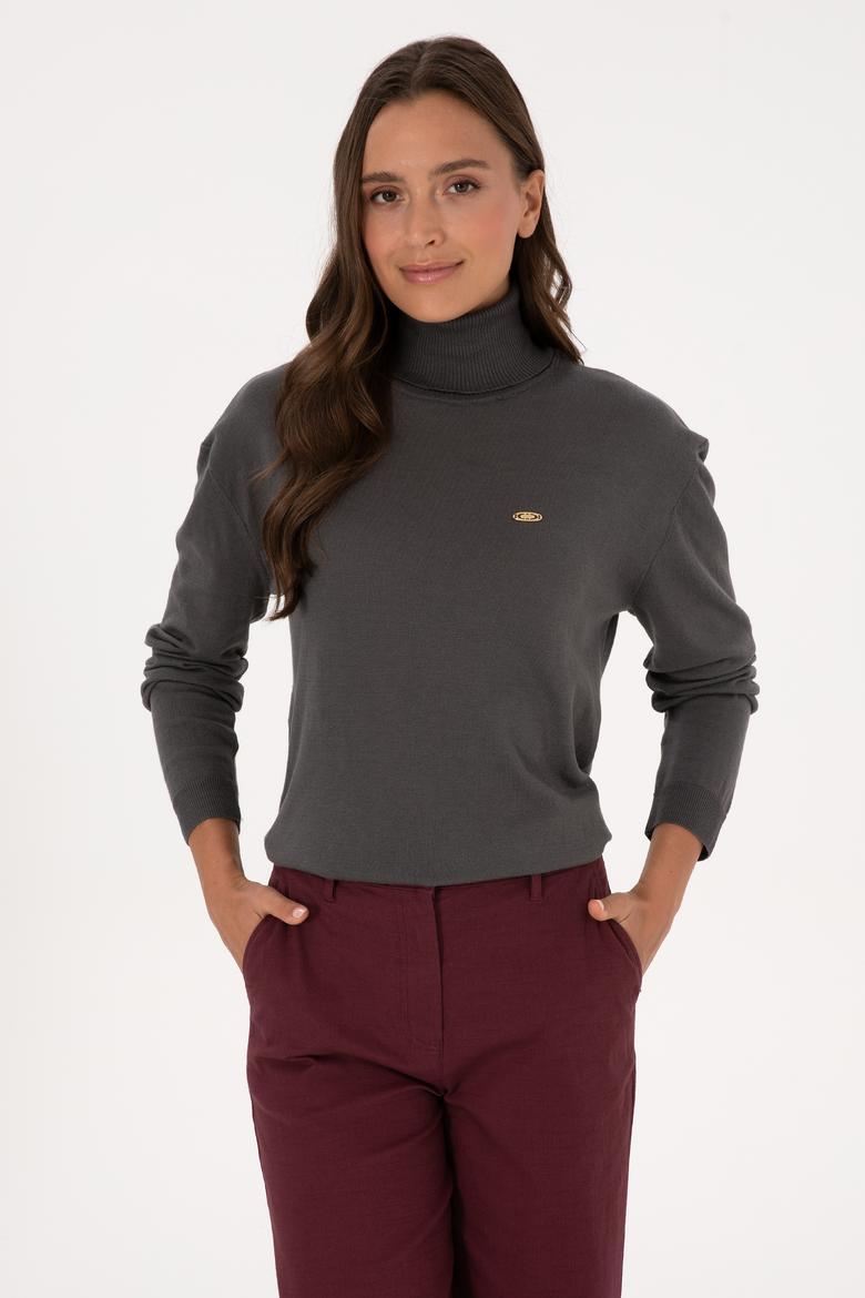 Kadın Gri Basic Kazak