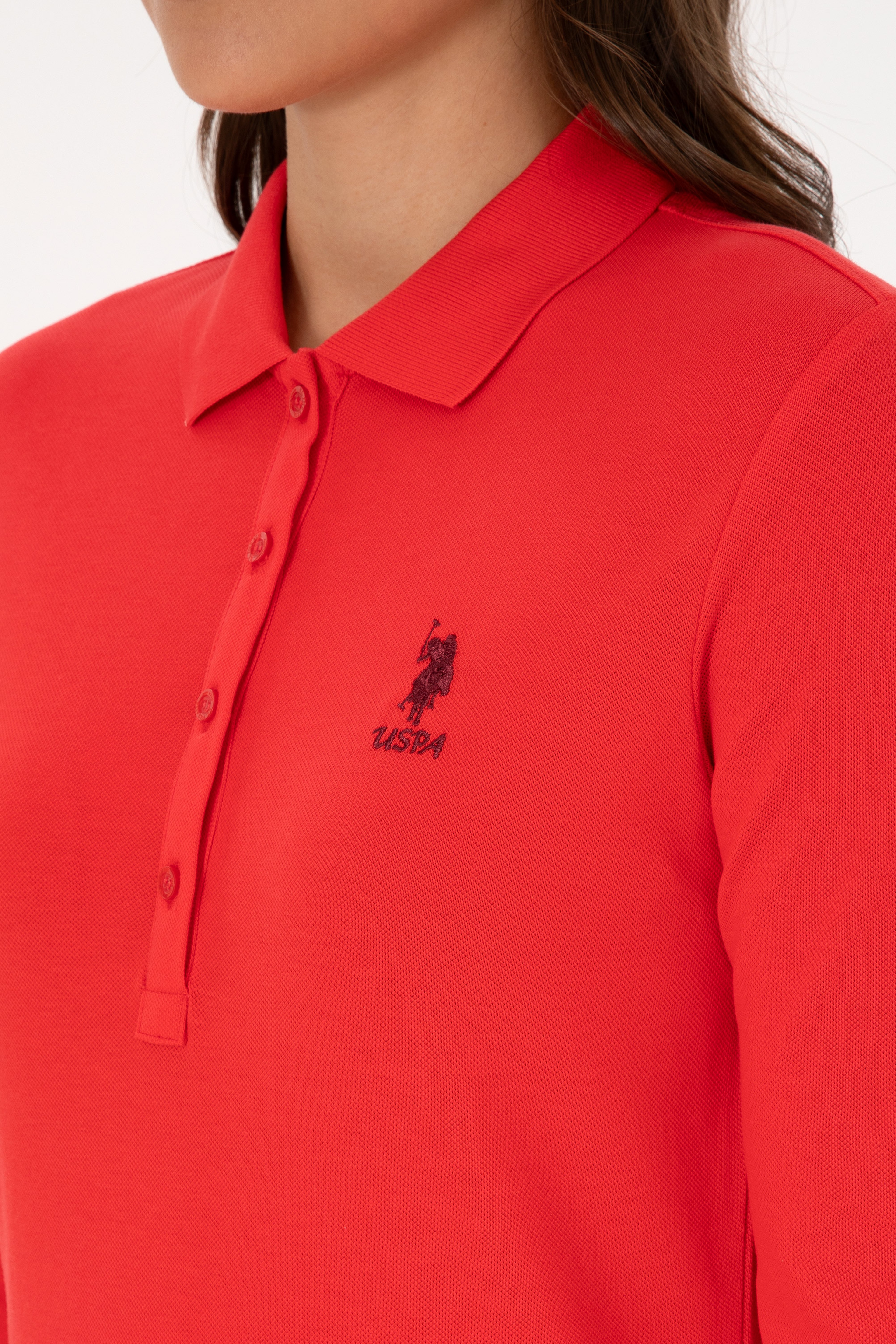 Kadın Kırmızı Basic Polo Yaka Sweatshırt - Image 7