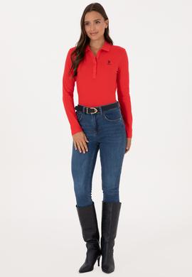 Kadın Kırmızı Basic Polo Yaka Sweatshırt - 50307755029