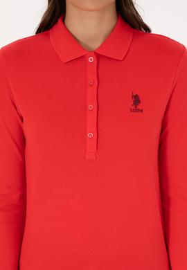 Kadın Kırmızı Basic Polo Yaka Sweatshırt - 50307755029