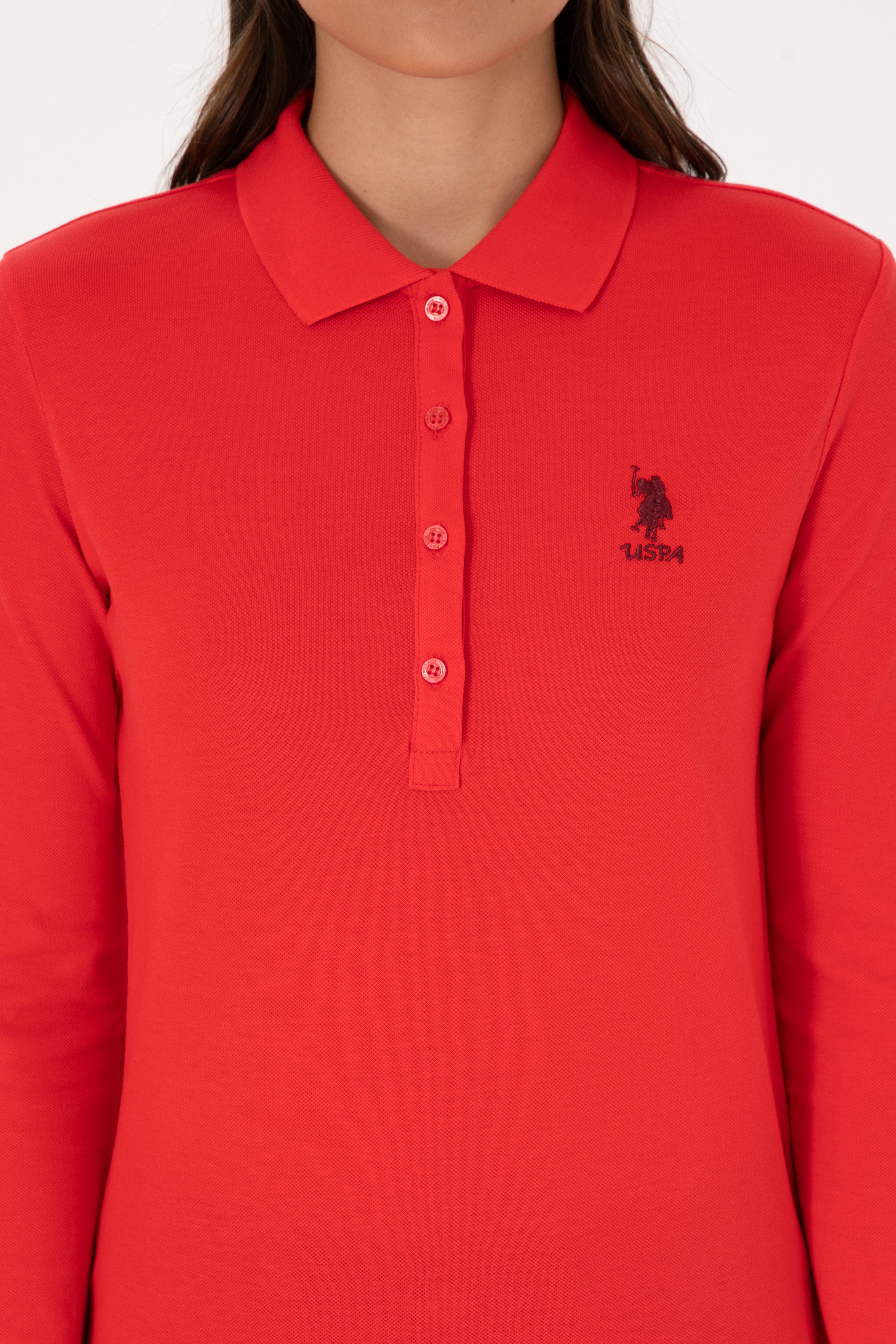 Kadın Kırmızı Basic Polo Yaka Sweatshırt
