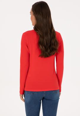 Kadın Kırmızı Basic Polo Yaka Sweatshırt - 50307755029