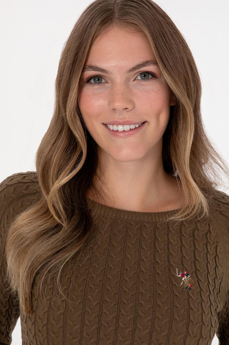 Kadın Haki Bisiklet Yaka Basic Kazak