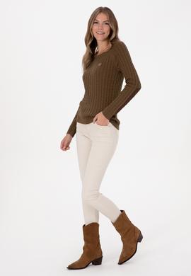 Kadın Haki Bisiklet Yaka Basic Kazak - 50307728059