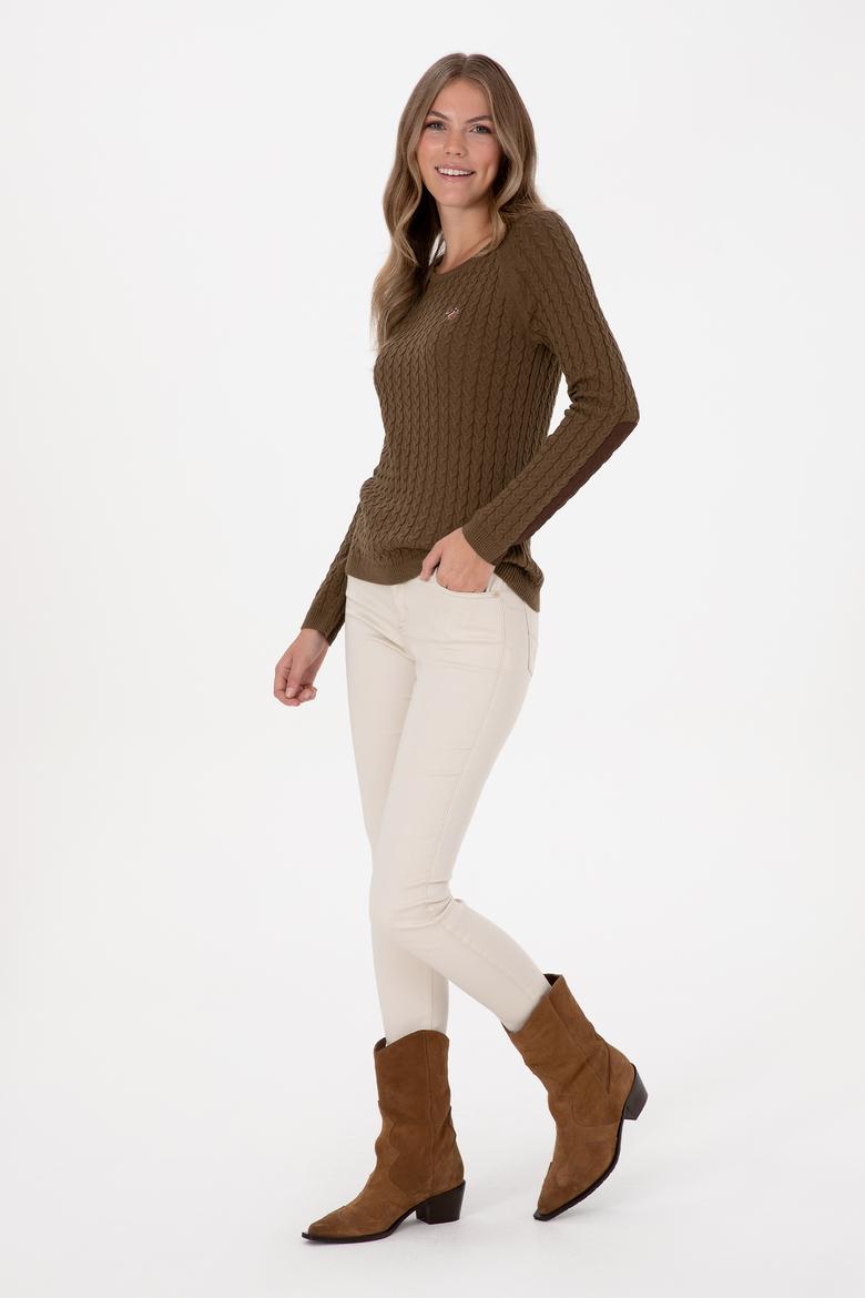 Kadın Haki Bisiklet Yaka Basic Kazak - 50307728059