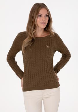 Kadın Haki Bisiklet Yaka Basic Kazak - 50307728059