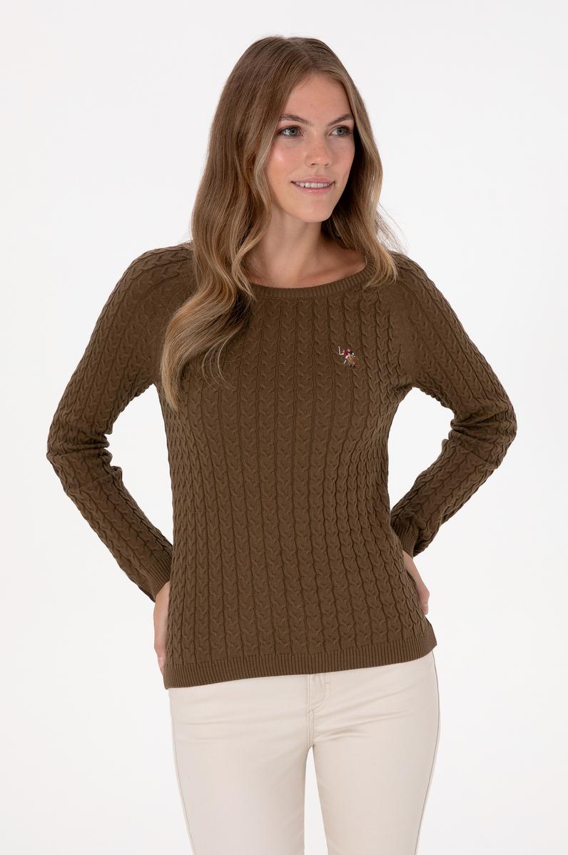 Kadın Haki Bisiklet Yaka Basic Kazak