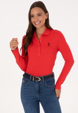 Kadın Kırmızı Basic Polo Yaka Sweatshırt - 50307755029