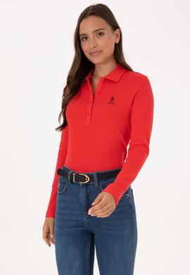 Kadın Kırmızı Basic Polo Yaka Sweatshırt - 50307755029