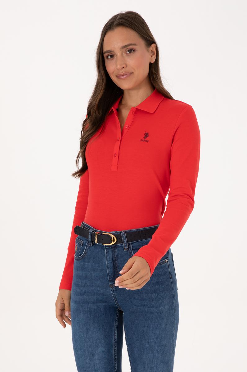 Kadın Kırmızı Basic Polo Yaka Sweatshırt