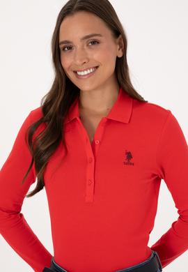 Kadın Kırmızı Basic Polo Yaka Sweatshırt - 50307755029