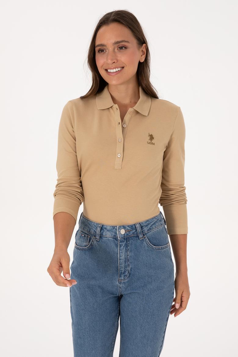 Kadın Kum Basic Polo Yaka Sweatshırt - 50307755156